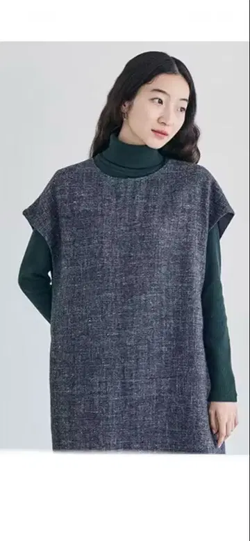 나카가와 마사시치 상점 면린넨 골지 터틀넥 짙은 녹색