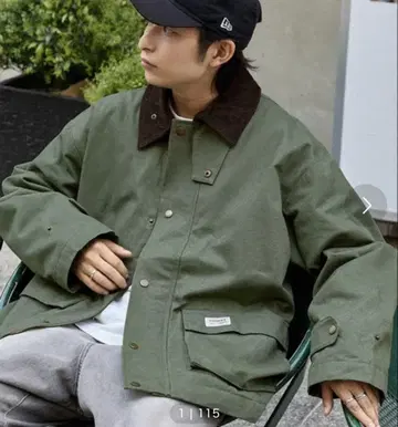 올리브 그린 점퍼 블루종