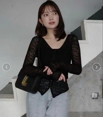 [미사용 택 포함] anuans 울 레이스 니트탑 블랙
