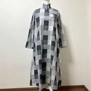 파우더 가을 면 100% 원피스 체크 차이나