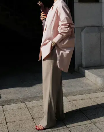 MACHATT 스탠드 카라 오버 셔츠 핑크