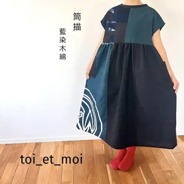 쪽 염색 면 통 그림 리메이크 원피스 루즈핏 패치워크 무늬 2way