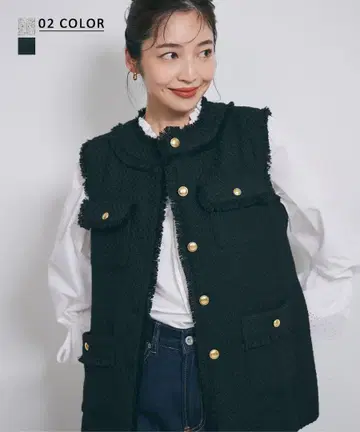 베이스먼트 온라인 블랙 트위드 베스트