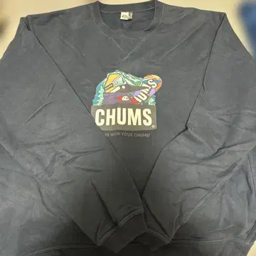 CHUMS 네이비 프린트 로고 맨투맨 XL