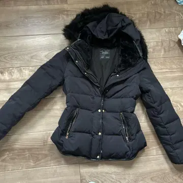 ZARA 후드 부착 다운 자켓 네이비