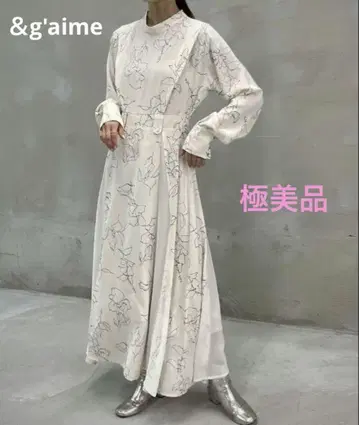 컨디션 최상 앙제 플라워 프린트 롱 원피스 꽃무늬 맥시 길이 F