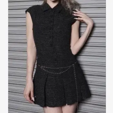 다리치 체인 벨트 트위드 미니 원피스