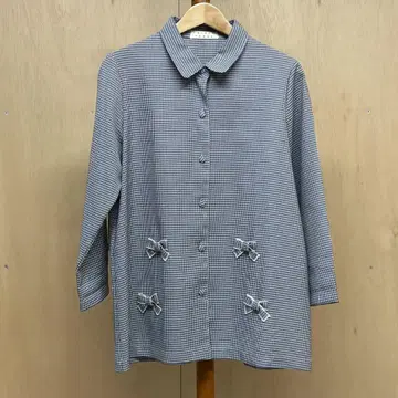 [ THIRTY THREE ] 블라우스 하운드투스 패턴 귀여운 리본 포함