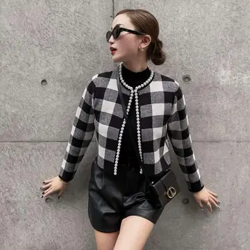 sheller 셰리에 블록 체크 가디건 펄