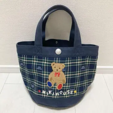 [ MIKI HOUSE ] 럭셔리 와펜 자수 토트백 체크 곰 베어