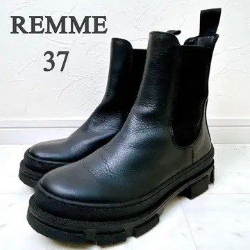 REMME 사이드 고어 부츠 첼시 부츠 미들 통굽 천연 가죽 블랙 37