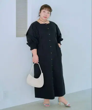 [ 모치다 코시히카리 콜라보 ] 데님 허리 턱 원피스 블랙 5L