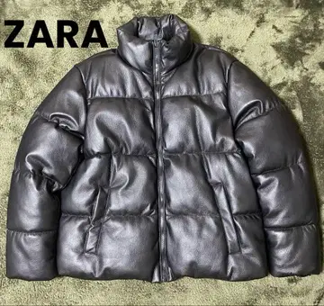 ZARA 인조 가죽 다운 자켓 L 사이즈 블랙