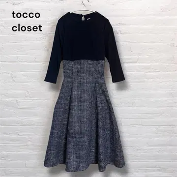 tocco closet 백 레이스업 트위드 도킹 원피스 네이비