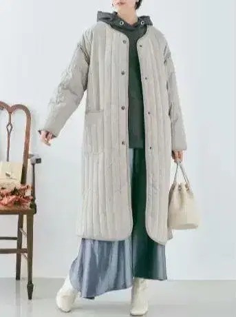 새상품 fun fashion future 파이핑 라인 퀼트 롱 코트