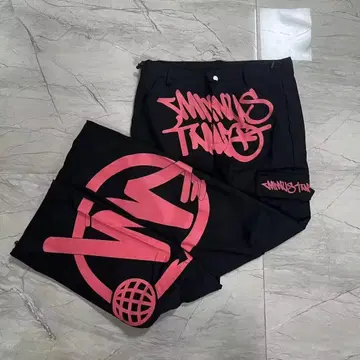 새상품 Minustwo 카고 팬츠 핑크 그래픽 M5