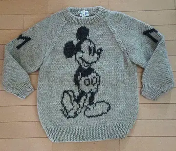 미키 니트 베이지 M 울 100% 레트로 빈티지 스웨터