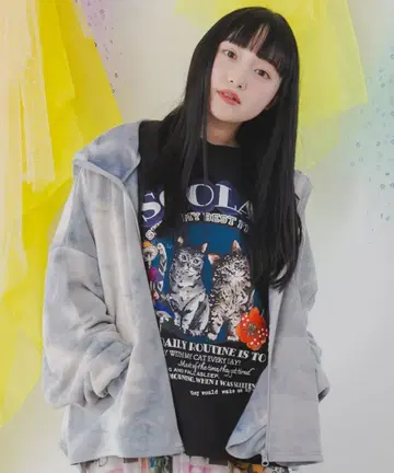 스칼라 143775 물빠짐 스칼라쨩 프린트 후드티 퍼플
