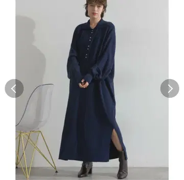 en haut 총침 편직 니트 폴로 니트 원피스 네이비