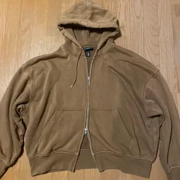 H&M 오버사이즈 브라운 후드티 더블 지퍼 크롭 기장