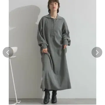 en haut 총침편 니트 폴로 니트 원피스 그레이