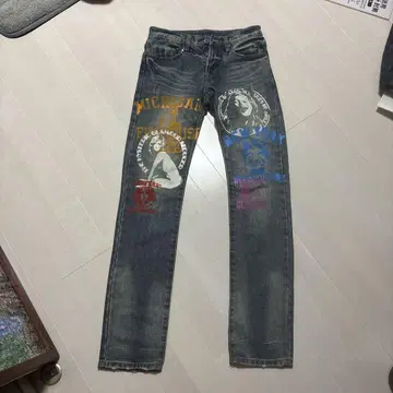 HYSTERIC GLAMOUR 아트 프린트 슬림 핏 데님