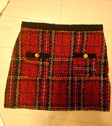 (택 없음 미사용 새상품) 빨간색 타탄 체크 트위드 타이트 스커트