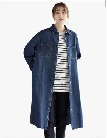 데님 셔츠 원피스 인디고 블루
