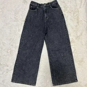 Avail 인기 아베일 큐빅 블랙 와이드 데님 팬츠 L