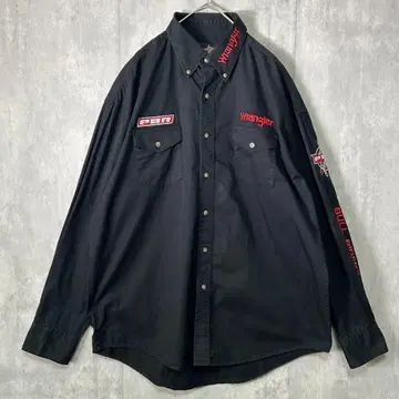 Wrangler 레이싱 자수 셔츠 긴팔 블랙 빨간색 L 빈티지