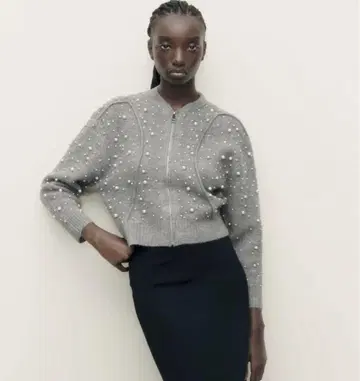 ZARA 니트 펄 블루종