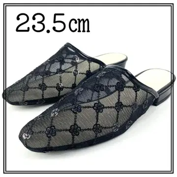 23.5cm 튤 샌들 블랙 레이스 2cm 힐 뮬 블랙