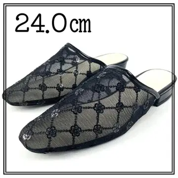 24cm 튤 샌들 블랙 레이스 2cm 힐 뮬 블랙