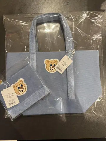 새상품 페이러 올드 테디 토트백 파우치 라이트 블루