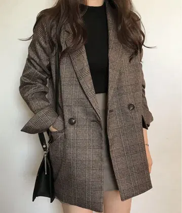 체크 무늬 테일러드 자켓
