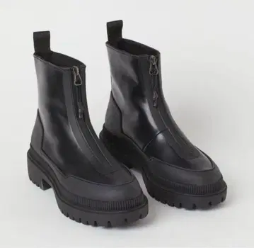 H&M 워터 리펠런트 부츠 통굽 38 지퍼 부츠 프론트 지퍼
