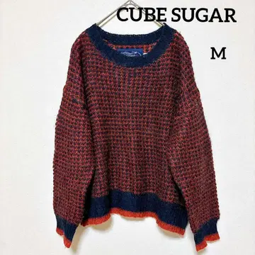 CUBE SUGAR 니트 M 모헤어 혼방 빨간색 네이비 큼직하게 여유롭게