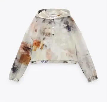 ZARA 멀티 컬러 타이 다이 후드 부착 크롭 후드티 사이즈 S