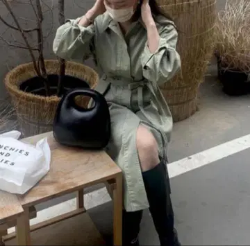 UNIQLO U 벨트 포함 롱 셔츠 코트 원피스 카키