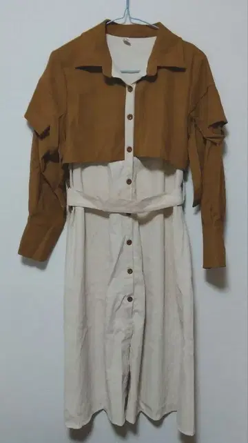 배색 케이프 천 벨트 포함 셔츠 원피스 한국 원피스