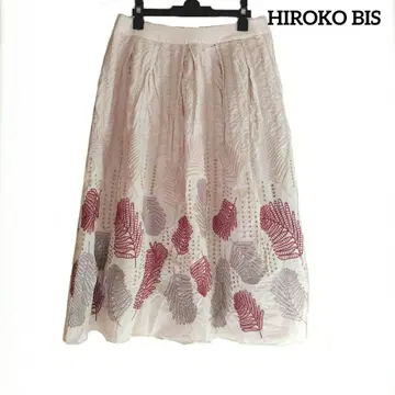 HIROKO BIS 롱 스커트 아이보리 잎 패턴 자수