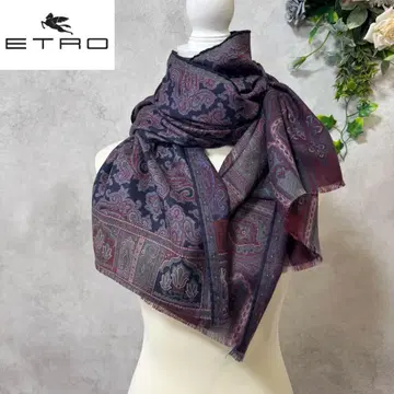 ETRO 에트로 실크 혼방 이탈리아제 대형 스톨 스카프 네이비 계열