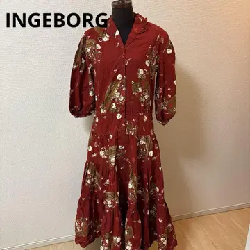 잉게보그 INGEBORG 롱 원피스 핀턱 꽃무늬 빨간색
