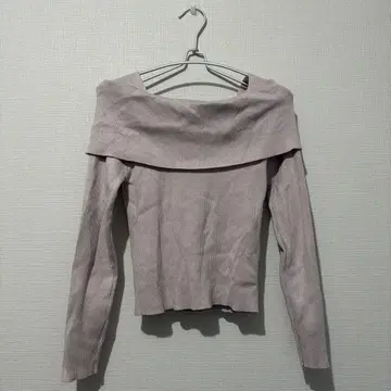 INGNI 연보라 핑크 오프숄더 리브 니트 스웨터 긴팔