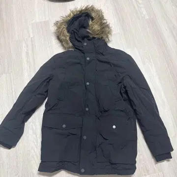 선착순! H&M 블랙 퍼 후드 롱 다운 자켓