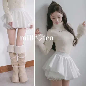 택 포함 새상품 다리치 화이트 프리 볼륨 벌룬 미니 스커트