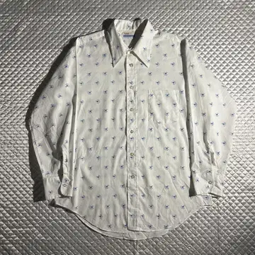 70s USA VINTAGE 꽃무늬 긴팔 셔츠 화이트 올 패턴 플라워
