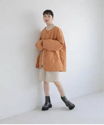 [ LOWRYS FARM ] 오버 사이즈 오렌지 퀼팅 자켓