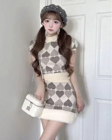 Darich 아가일 하트 체크 니트 셋업