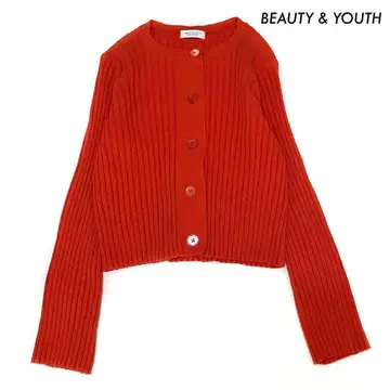 BEAUTY & YOUTH 리브 니트 숏 기장 가디건 오렌지